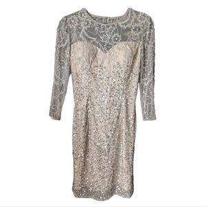 Vintage 1990 SCALA Hand Beaded Floral Sequin Sheer Tone Cocktail Evening Dress